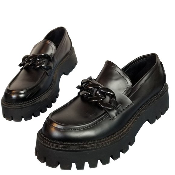 Steve Madden Lug Sole Platform oxford heels loafers with chain size 10 - Picture 1 of 14